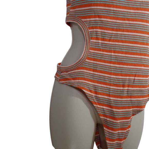 Wild Fable Orange Striped One Shoulder Cutout Thong Bodysuit Women Size XL - Picture 2 of 6